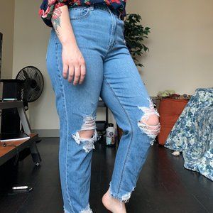 High Waisted Distressed Mom Jeans